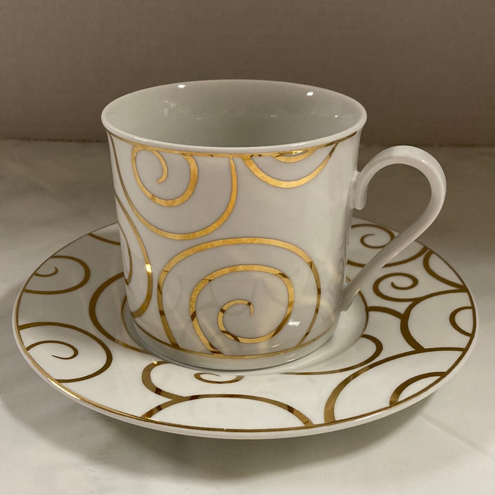 Pier 1 Gold Swirl Porcelain Cup and Saucer Set